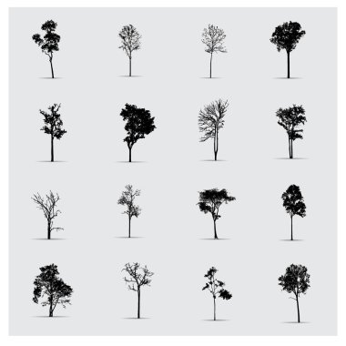 Vektör ağaç siluetleri kümesi.