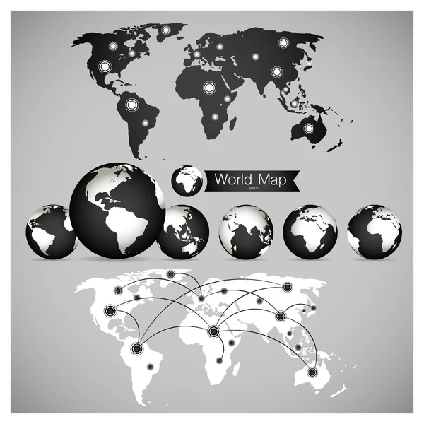 Weltkarte Und Globus Vektorillustration — Stockvektor