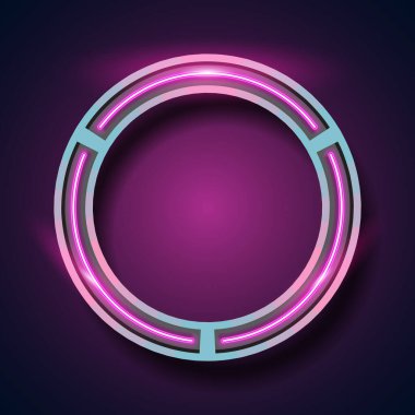 Parlayan pembe ışığı olan soyut fütüristik neon daire çerçeve, HUD, bilim kurgu arayüzü, teknik arkaplan ve dijital tasarım için mükemmel..
