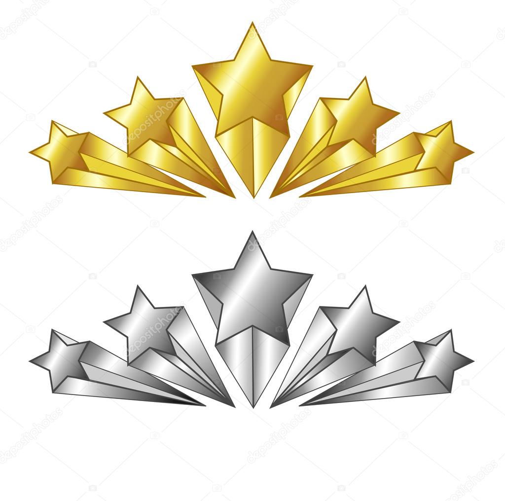 Vector. 5 Star symbol in gold and silver colors. Isolated illustration. Suitable for hotels and other services rate.