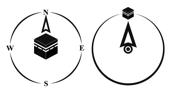 奇布拉 - 穆斯林祈祷方向。卡巴方向麦加。沙特阿拉伯。Qibla - 伊斯兰 -阿拉伯 - 用于提供祈祷的方向，这是在麦加的Kaaba。矢量隔离插图. — 图库矢量图片