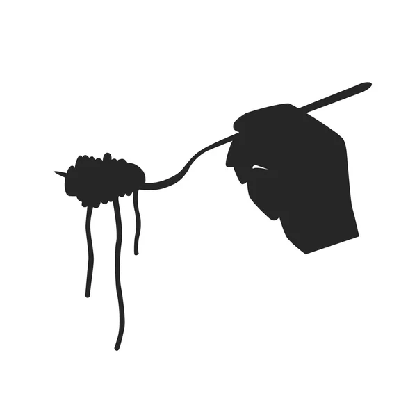 Vektor. eine Silhouette einer Hand, die eine Gabel mit Spaghetti hält. Vereinzelte Illustration — Stockvektor