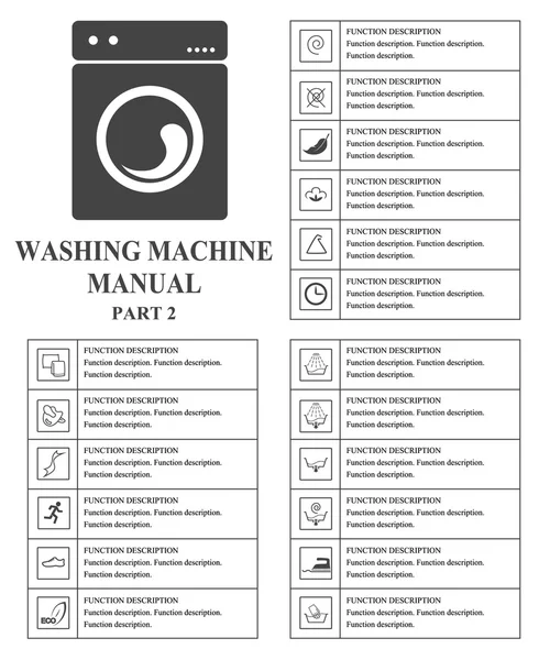 Oven manual symbols. Part 2 Instructions. Signs and symbols for washing machine exploitation manual. Instructions and function description. Vector isolated illustration. — Stock Illustration Oven manual symbols. Part 2 Instructions. Signs and symbols for washing machine exploitation manual. Instructions and function description. Vector isolated illustration. Royalty Free Stock Illustrations