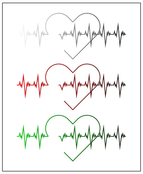 Grafik illüstrasyon kardiyogram veya Sevgiliye. Elektrokardiyogram içinde siyah ve beyaz, kırmızı ve yeşil. Kalp atışı. EKG veya EKG testi. Kalp atışı grafiği. Vektör. İzole. — Stok Vektör