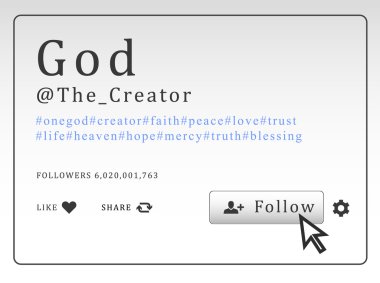 Social network profile with hashtags and button. Follow God. Vector illustration. clipart
