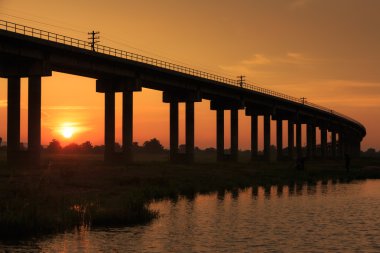 Günbatımı zamanı bir tren Köprüsü
