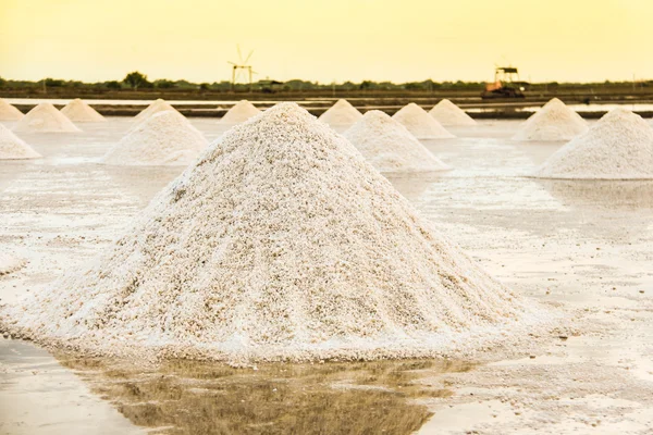 Beautiful landscape of a summer with a salt farm in Thailand