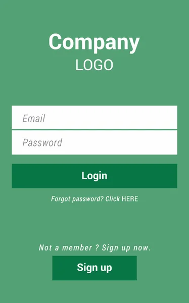 Schermata di login APP mobile, design moderno e pulito nel vettore . — Vettoriale Stock