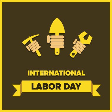 İşçi Bayramı logosu Poster, afiş, broşür veya el ilanı tasarımı ile şık metin 1 Mayıs Mutlu İşçi Bayramı yeşil arka plan üzerinde sarı ve beyaz tipografi yaratıcı sanat