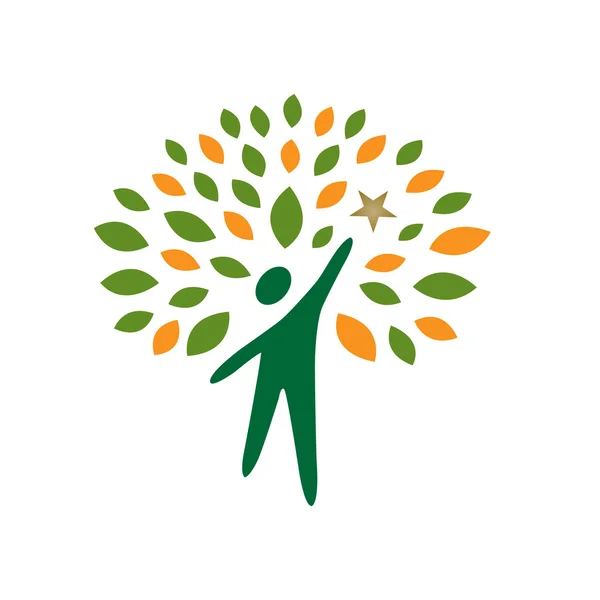 Logo della stella Raggiungere la gente dell'albero verde vettoriale Immagini Stock Royalty Free