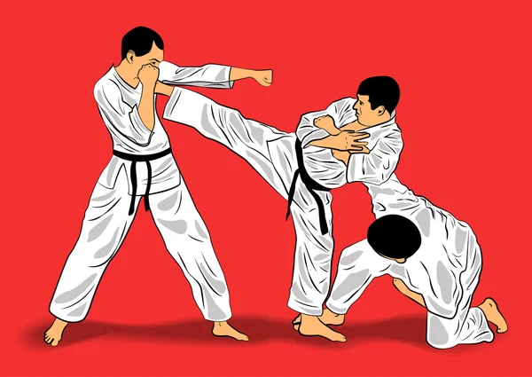 Trois combattants ju-jutsu — Image vectorielle