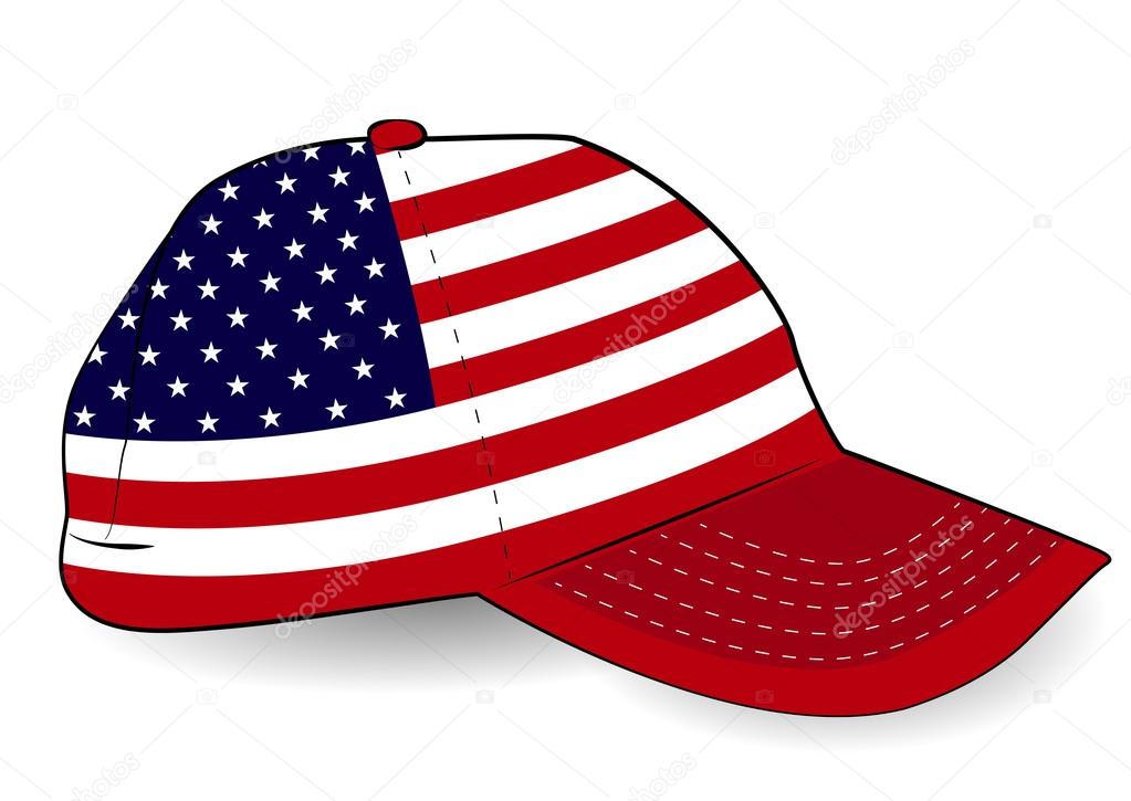 Baseball cap with USA flag on white background.