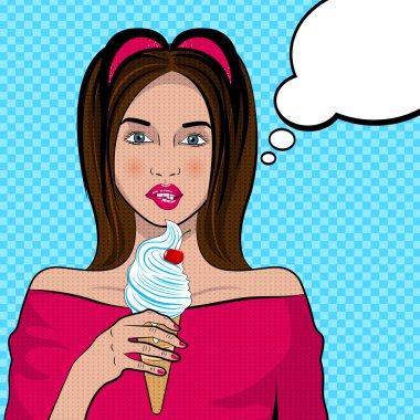 Şirin pop art kadın bir dondurma ile
