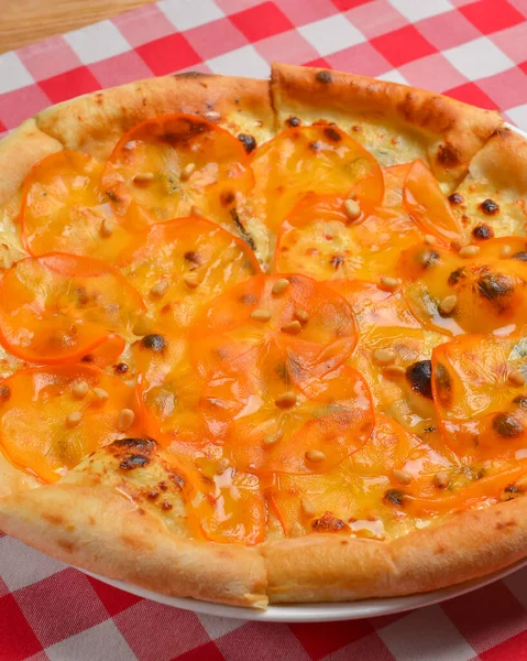Pizza Kaki Cuisine Italienne Concept Plat Vue Sur Dessus Menu — Photo