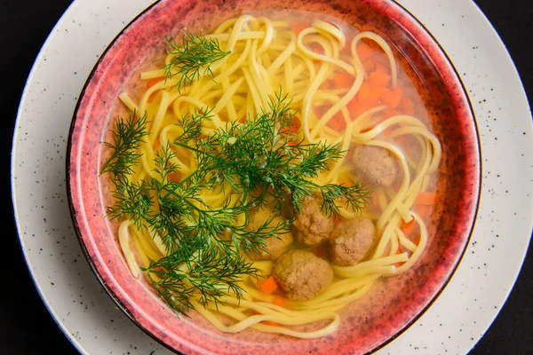 Sup Mie Ayam Sup Ramen Miso Dalam Mangkuk Atas Latar — Stok Foto