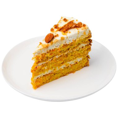 Beyaza izole edilmiş tatlı fındıklı cheesecake. Çay ya da kahve içmek için bir dilim kek..