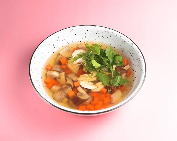 Sup Ayam Pedas Dengan Jamur Dan Lada Makan Yang Sehat — Stok Foto