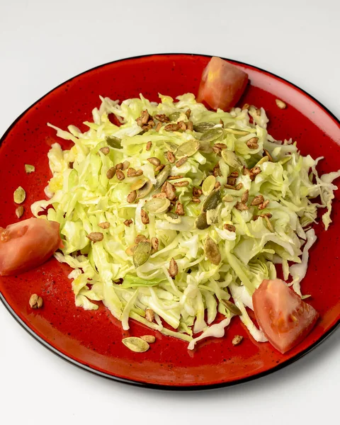 Cole Slaw Salad Red Plate White Background Isolated White Healthy — Stock Photo, Image