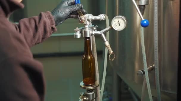 Produção Cerveja Cerveja Cervejaria Fabricação Cerveja Artesanal Local Fechar Processo — Vídeo de Stock