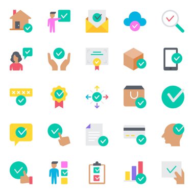 Onaylanmış onay işareti için düz renk simgeleri ayarlandı