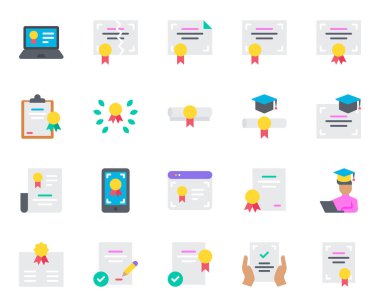 Sertifika için düz renk simgeleri ayarlandı