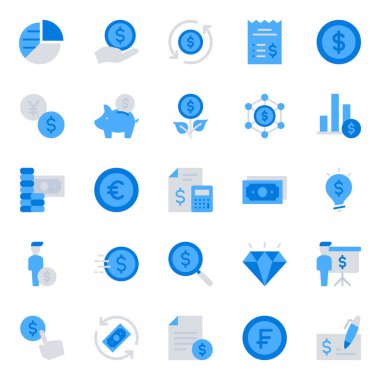 Finans yatırımı için mavi renk simgeleri ayarlandı