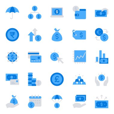 Finans yatırımı için mavi renk simgeleri ayarlandı