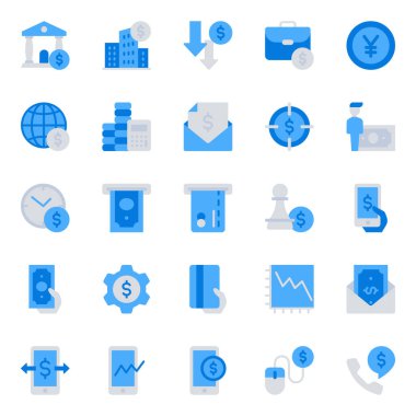 Finans yatırımı için mavi renk simgeleri ayarlandı