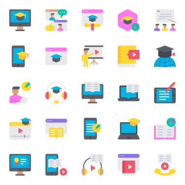 Çevrimiçi eğitim için düz renk simgeleri ayarlandı