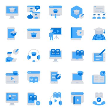 Çevrimiçi eğitim için mavi renk simgeleri belirlendi