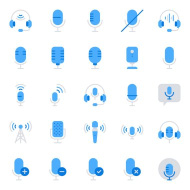 Podcast mikrofon için mavi renk simgeleri ayarlandı