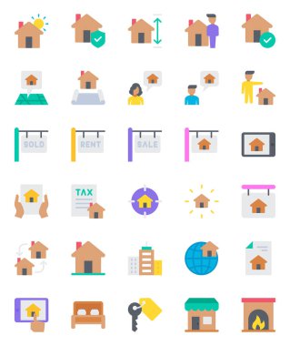 Gayrimenkul için düz renk simgeleri ayarlandı