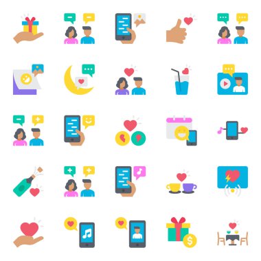 Romantik için düz renk simgeleri ayarlandı