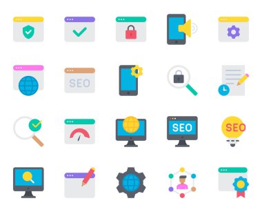 SEO ve Web için düz renk simgeleri ayarlandı