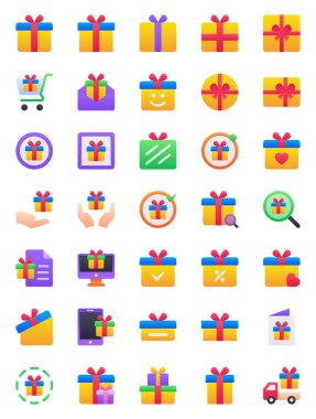 Hediye kutusu için renk simgeleri ayarlandı, hediye, sürpriz