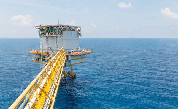 Oil and gas platform in the gulf or the sea, The world energy, Offshore oil and rig construction.