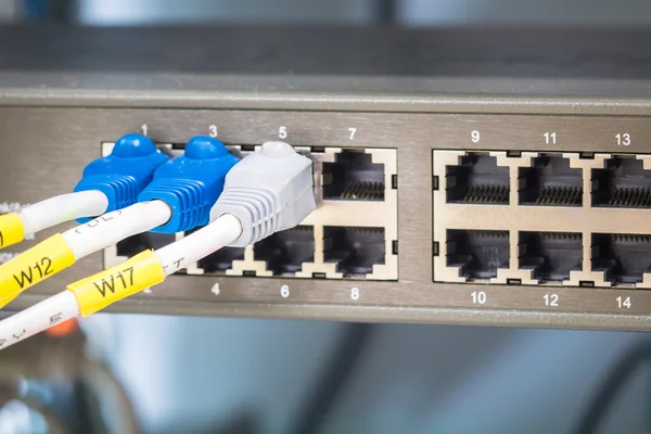 Network switch and ethernet cables — Stock Photo, Image