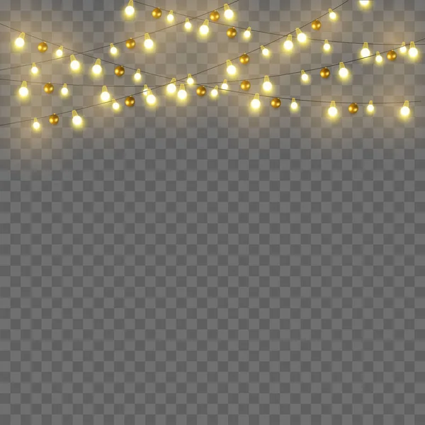 Светящиеся огни для Рождественской праздничной открытки дизайн. Украшения гирлянд. Вектор — стоковый вектор