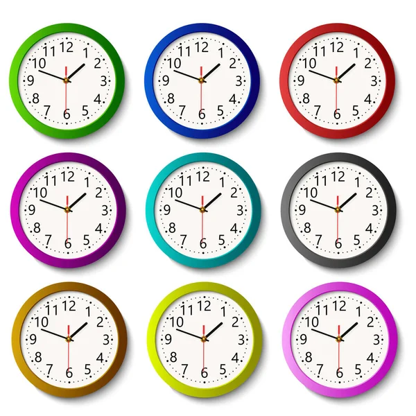 Set Van Kleurrijke Horloges Met Zachte Schaduw Vector — Stockvector