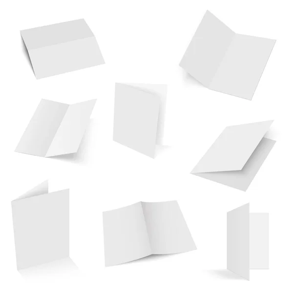 Conjunto Folletos Blanco Medio Pliegue Vector — Vector de stock