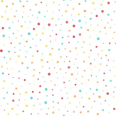 Beyaz arkaplanda renkli noktalar olan kusursuz bir desen. Vektör.
