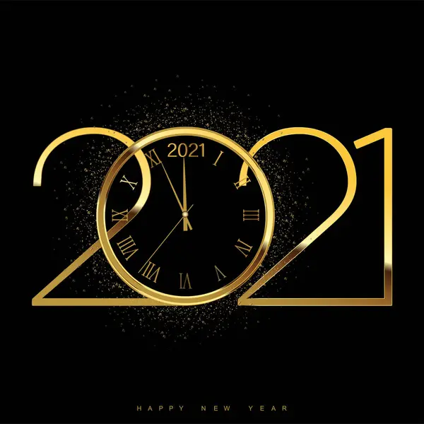 Feliz Nuevo Año 2021 Con Brillante Reloj Oro Vector — Archivo Imágenes Vectoriales