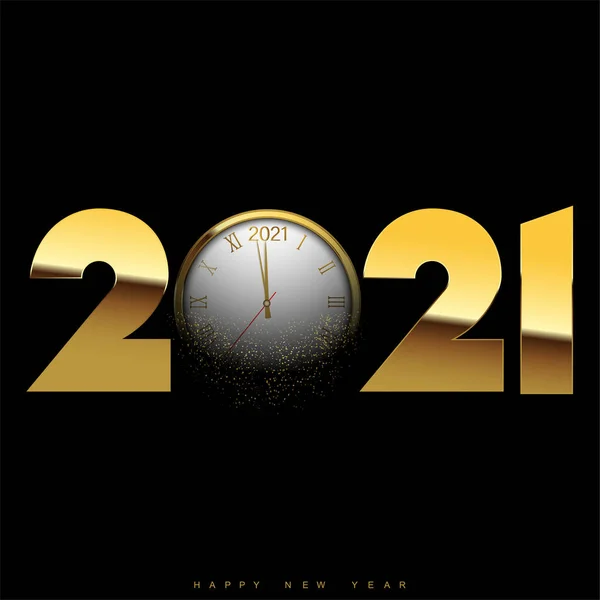 Feliz Nuevo Año 2021 Con Brillante Reloj Oro Vector — Archivo Imágenes Vectoriales