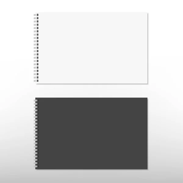 Realistic White Black Spiral Notepad Notebook Isolated White Vector — Stock Vector