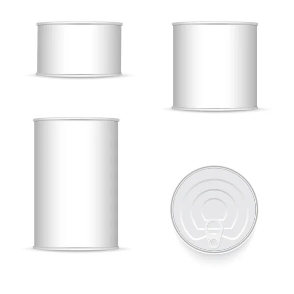 一套白色金属罐 银行食品标志 — 图库矢量图片