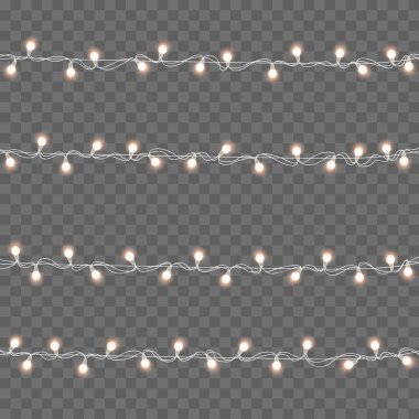 Xmas parlayan ışıklar. Çelenkler, Noel süsleri. Vektör.