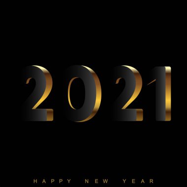 2021 New Year card with golden text on black background. Vector.