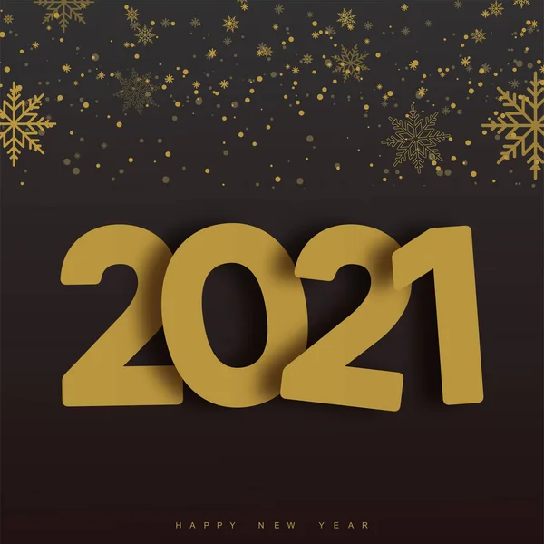 2021 Happy New Year Wenskaart Met Glanzende Gouden Tekst Sneeuwvlokken — Stockvector