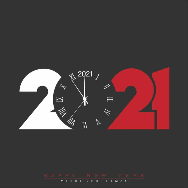 2021年新年快乐卡 白色的红色文字和手表 — 图库矢量图片