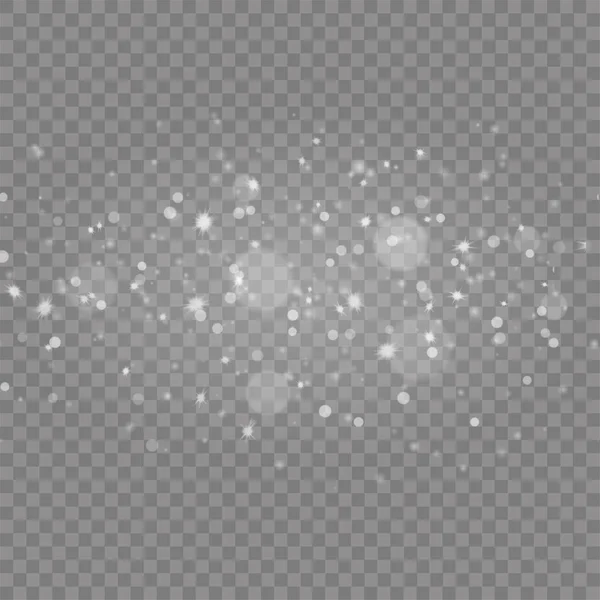 Las chispas blancas y las estrellas brillan con luz especial sobre un fondo transparente. Vector — Archivo Imágenes Vectoriales